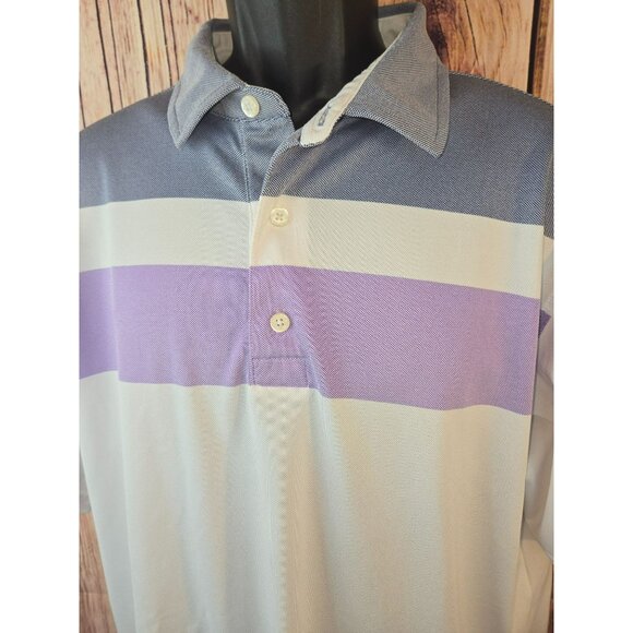 Footjoy FJ Mens Stripe Polo Shirt Large Lisle Purple/Gray - Picture 3 of 8